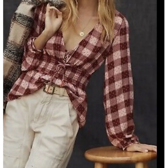 NWT Anthropologie Pilcro Plaid Deep-V Blouse - Picture 1 of 6